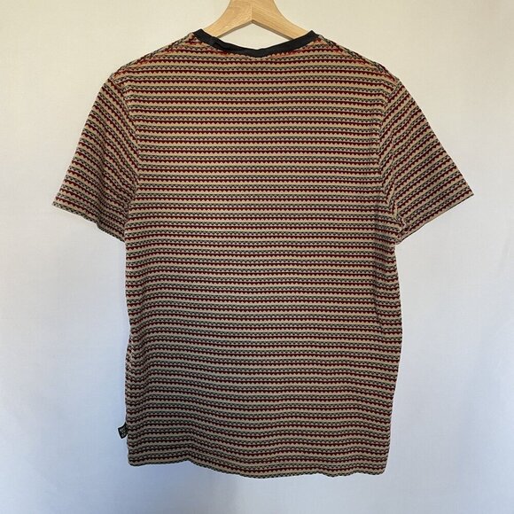 Howler Bros Mens Striped Cotton T-Shirt M red green vintage striped cream pocket - Picture 8 of 8